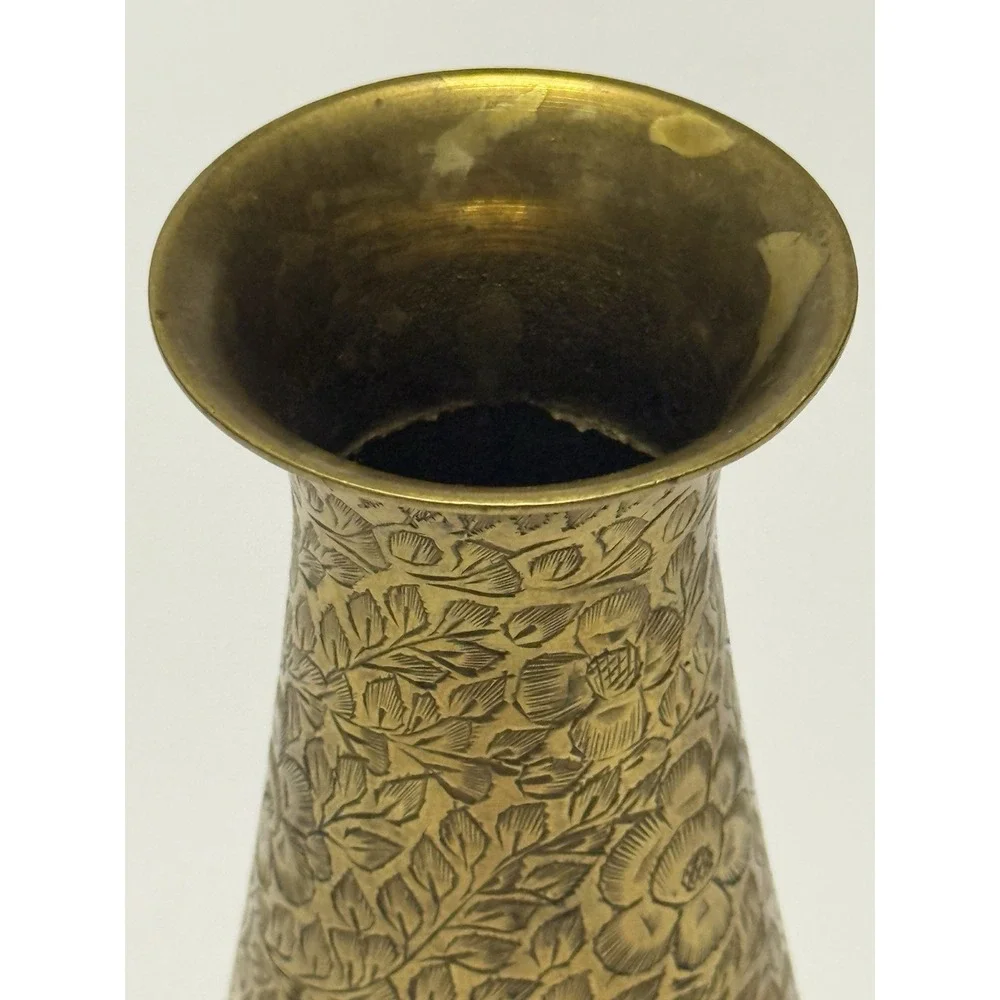 Vintage mini etched Brass Vase Small Bud Holder 6